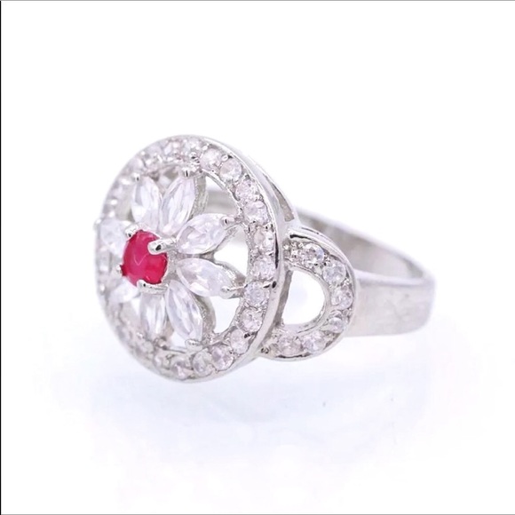 Silver Plated Red Ruby Fashion Ring - Picture 2 of 6
